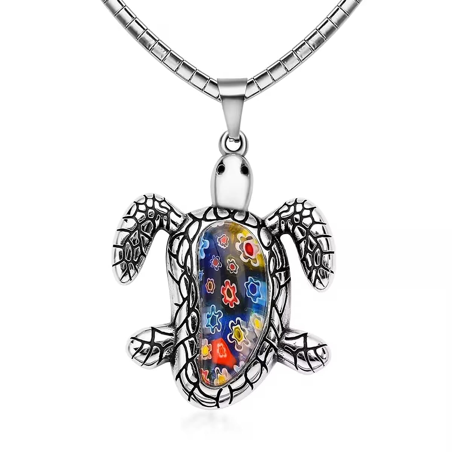 SHOP LC DELIVERING JOY Stainless Steel Multi Color Murano Style Glass Pendant Necklace Fashion Women Gifts Size 16" Best Friend Birthday Christmas Gifts for Women