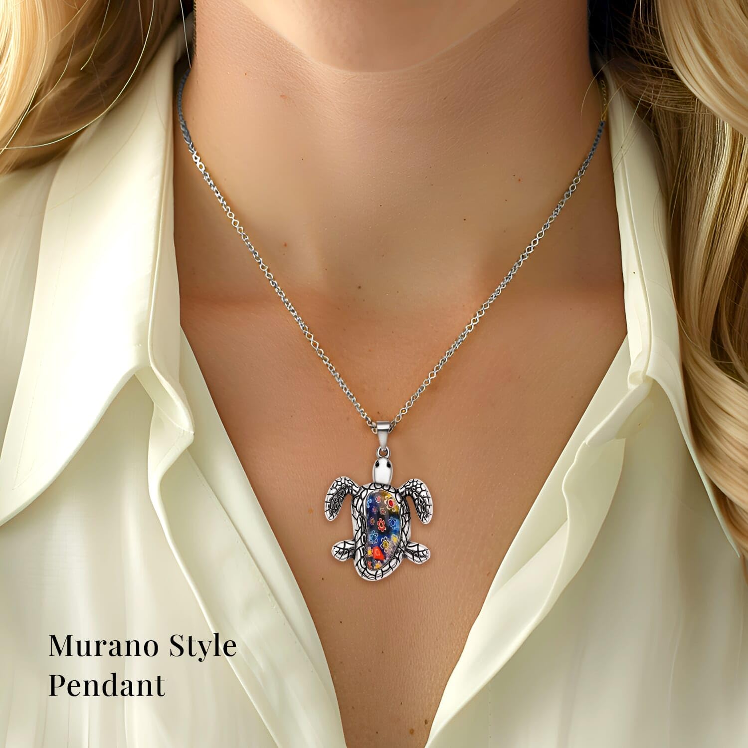 SHOP LC DELIVERING JOY Stainless Steel Multi Color Murano Style Glass Pendant Necklace Fashion Women Gifts Size 16" Best Friend Birthday Christmas Gifts for Women - Image 2