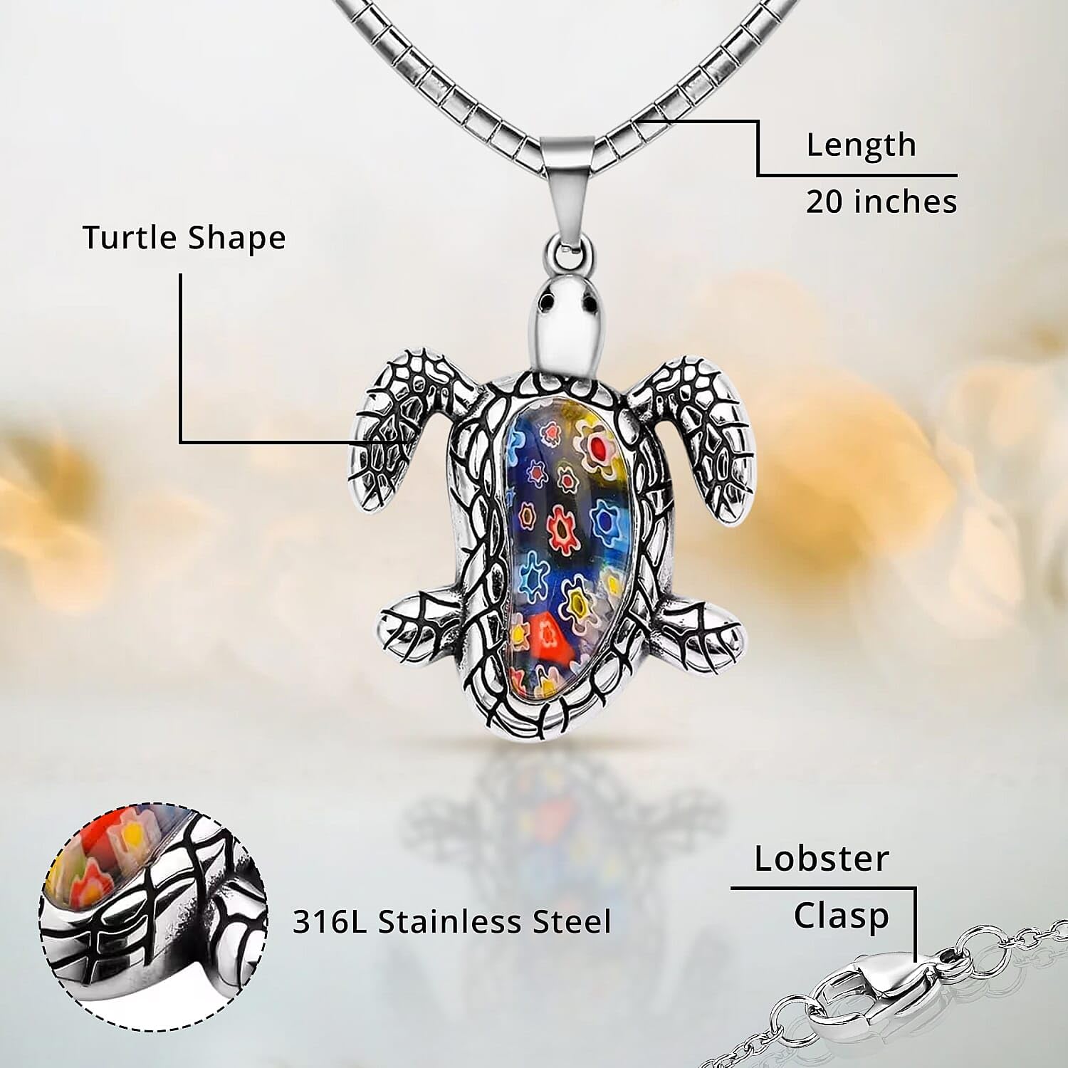 SHOP LC DELIVERING JOY Stainless Steel Multi Color Murano Style Glass Pendant Necklace Fashion Women Gifts Size 16" Best Friend Birthday Christmas Gifts for Women - Image 3
