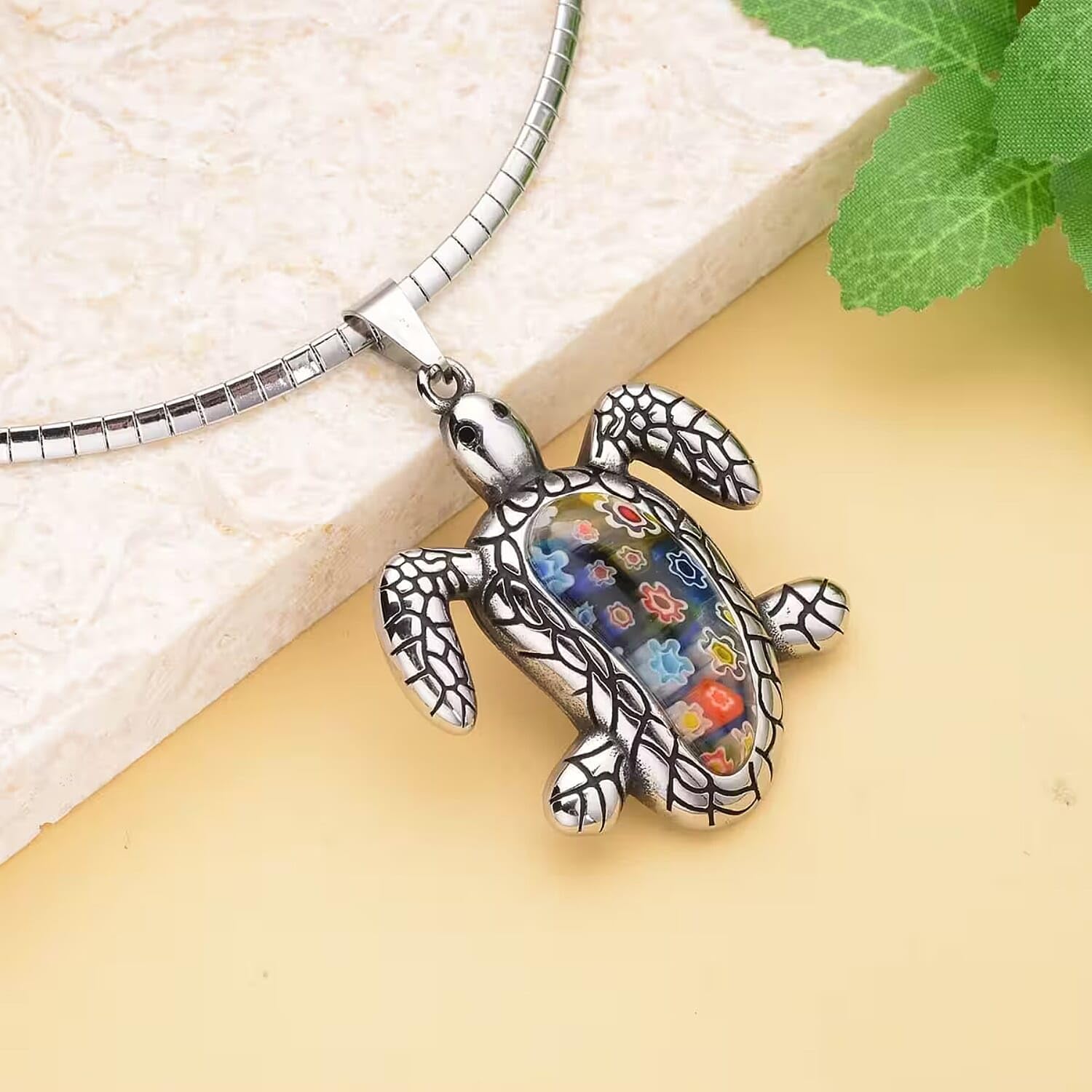 SHOP LC DELIVERING JOY Stainless Steel Multi Color Murano Style Glass Pendant Necklace Fashion Women Gifts Size 16" Best Friend Birthday Christmas Gifts for Women - Image 5