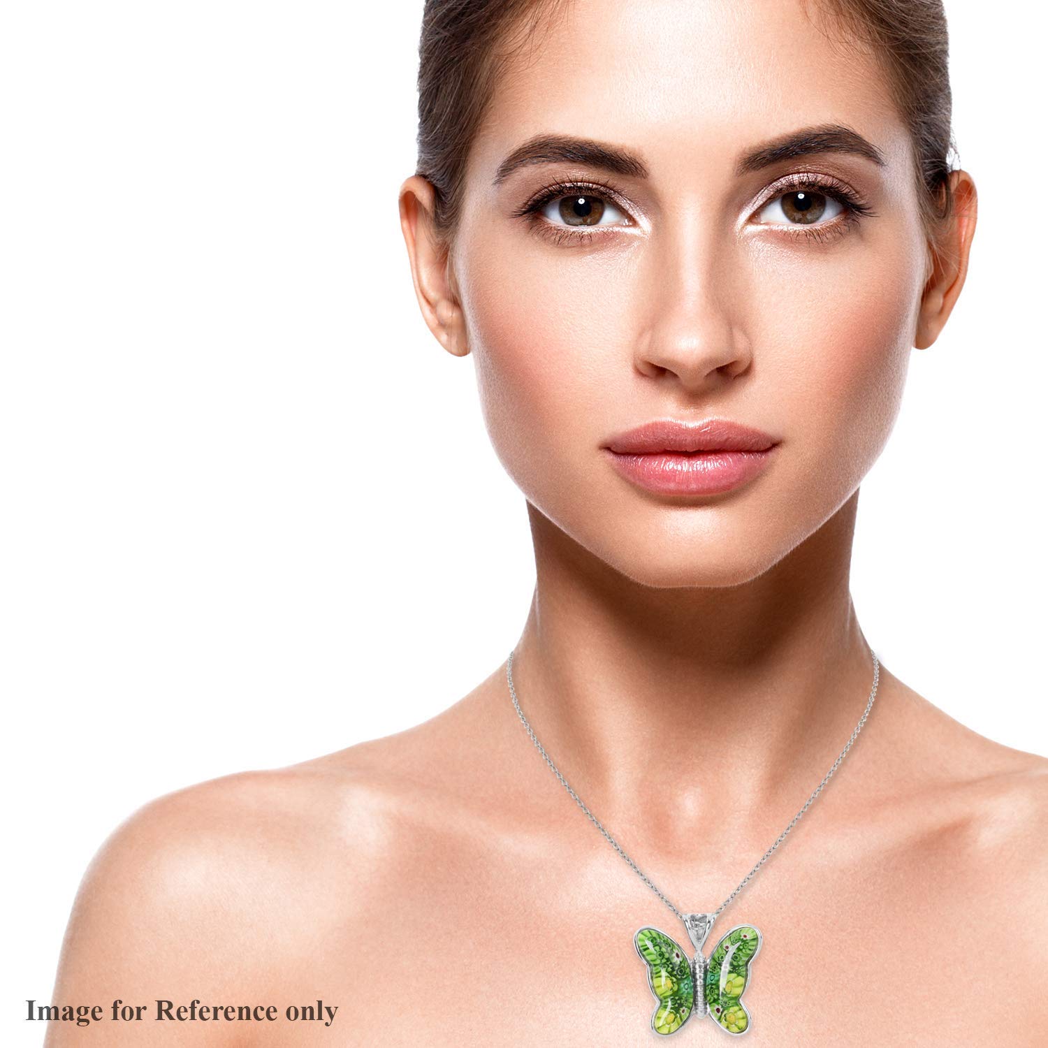 SHOP LC DELIVERING JOY Stainless Steel Murano Style Millefiori Glass Green Butterfly Flower Pendant Necklace Delicate Unique Gifts for Women - Image 6