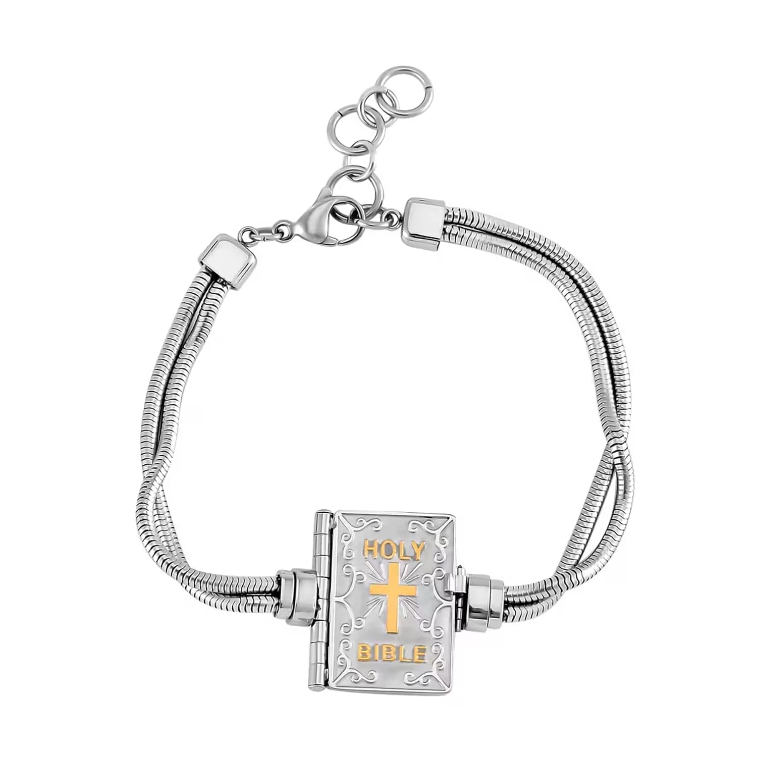 SHOP LC DELIVERING JOY Stainless Steel Yellow Gold ION Plated Bible Book Charm Bracelet for Women Jewelry Size 7.5-9" Birthday Gifts