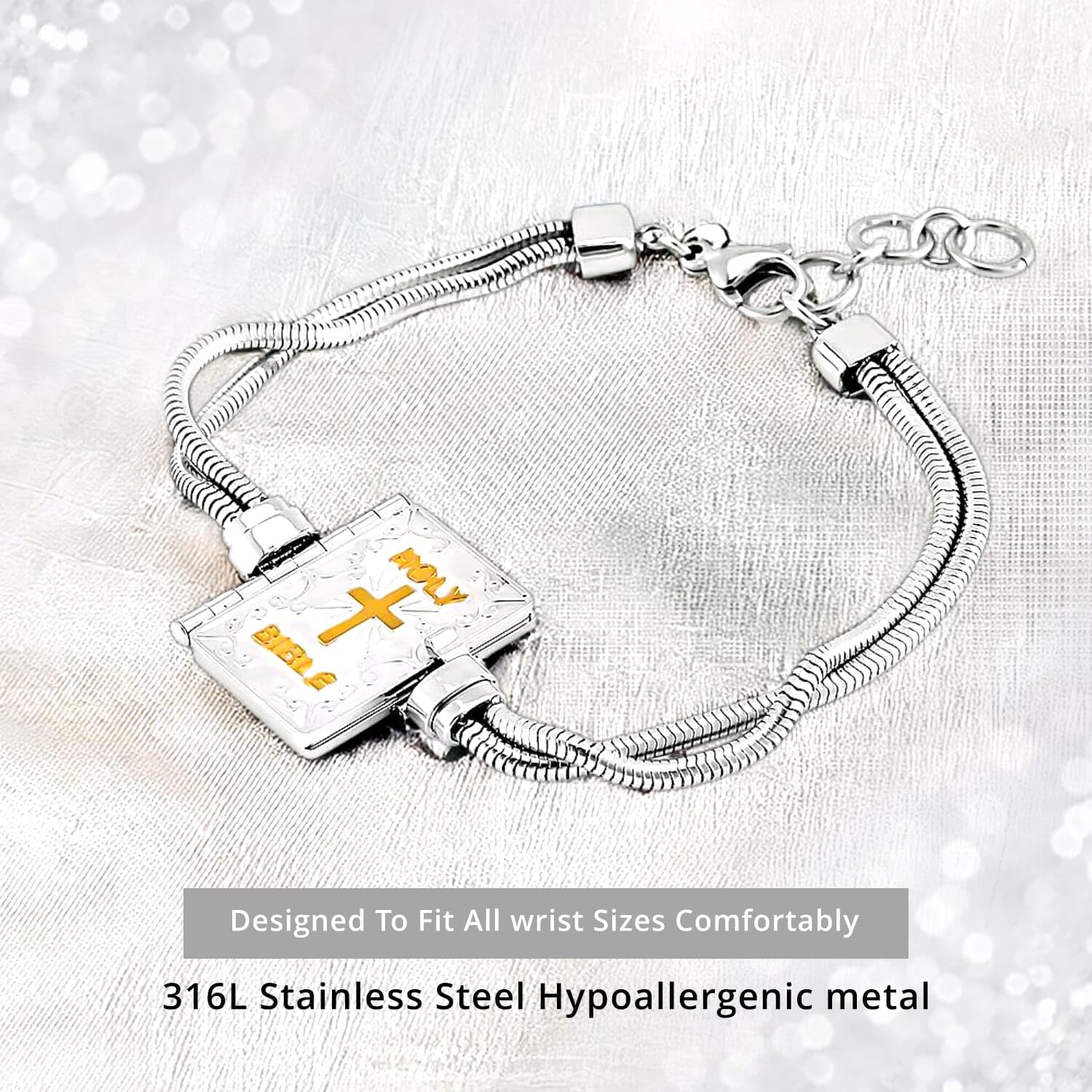 SHOP LC DELIVERING JOY Stainless Steel Yellow Gold ION Plated Bible Book Charm Bracelet for Women Jewelry Size 7.5-9" Birthday Gifts - Image 5