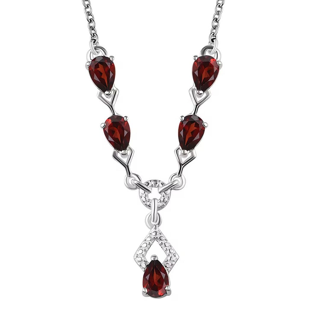 SHOP LC DELIVERING JOY Teardrop Birthstone Necklace for Women in 925 Sterling Silver with 18 Inches Stainless Steel Chain - Amethyst Garnet Gemstone Necklace Dainty Jewelry Christmas Gifts for Her
