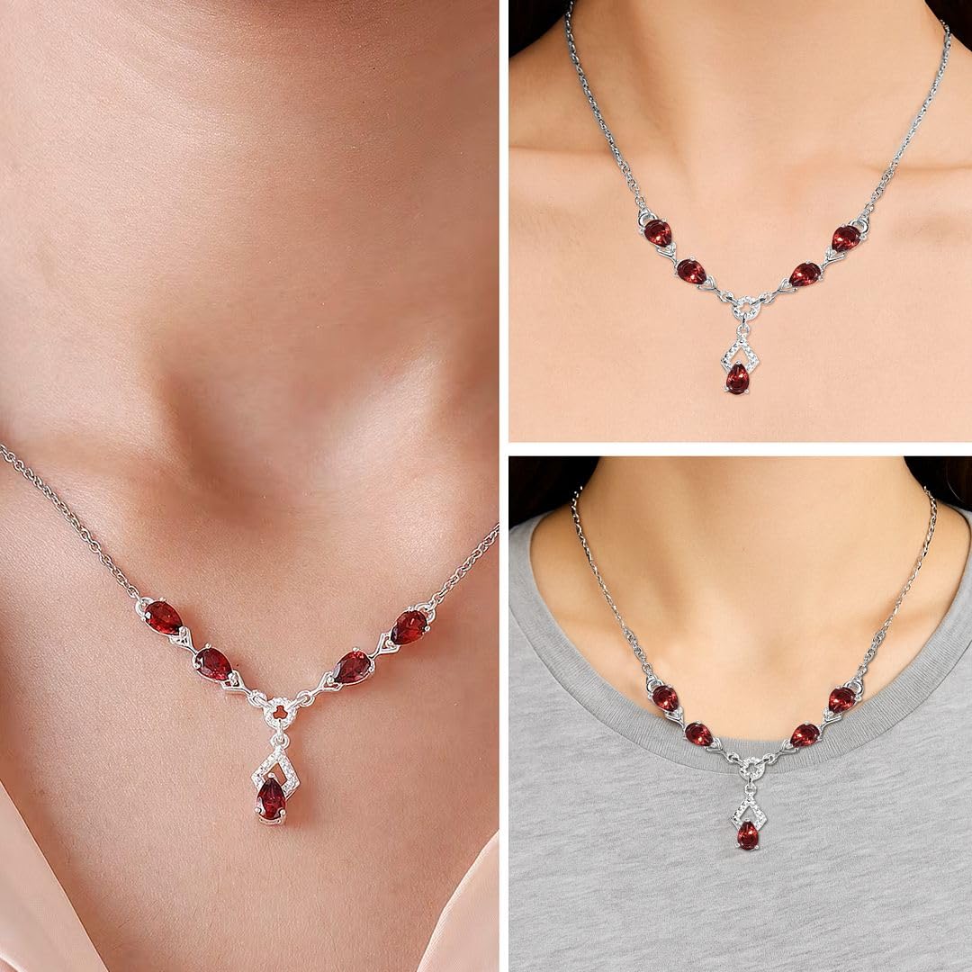 SHOP LC DELIVERING JOY Teardrop Birthstone Necklace for Women in 925 Sterling Silver with 18 Inches Stainless Steel Chain - Amethyst Garnet Gemstone Necklace Dainty Jewelry Christmas Gifts for Her - Image 2