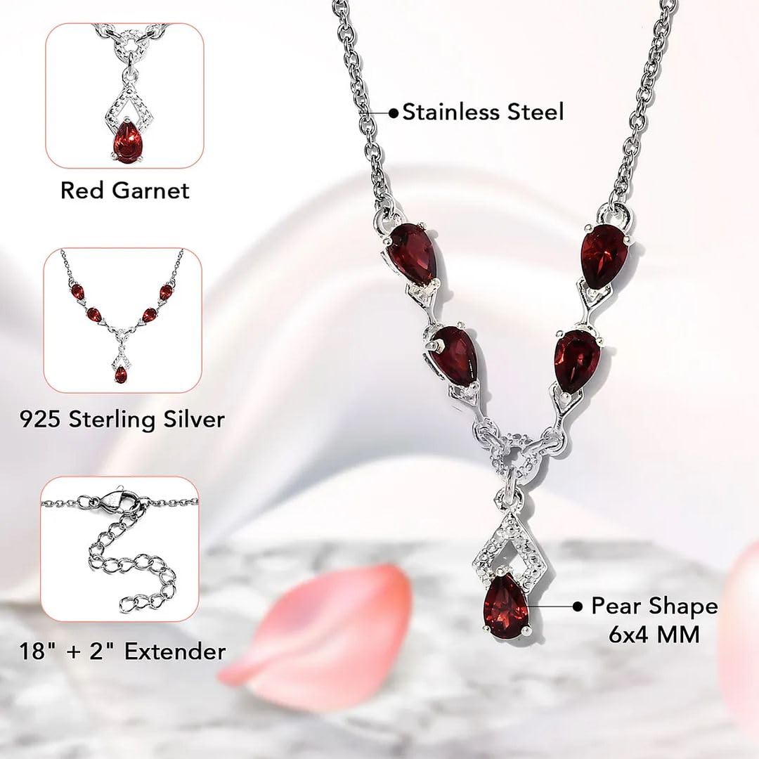 SHOP LC DELIVERING JOY Teardrop Birthstone Necklace for Women in 925 Sterling Silver with 18 Inches Stainless Steel Chain - Amethyst Garnet Gemstone Necklace Dainty Jewelry Christmas Gifts for Her - Image 5
