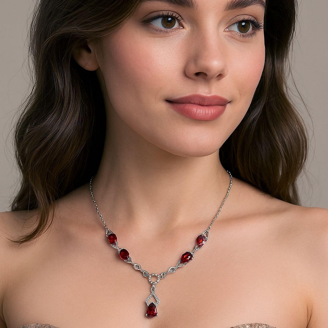 SHOP LC DELIVERING JOY Teardrop Birthstone Necklace for Women in 925 Sterling Silver with 18 Inches Stainless Steel Chain - Amethyst Garnet Gemstone Necklace Dainty Jewelry Christmas Gifts for Her - Image 6