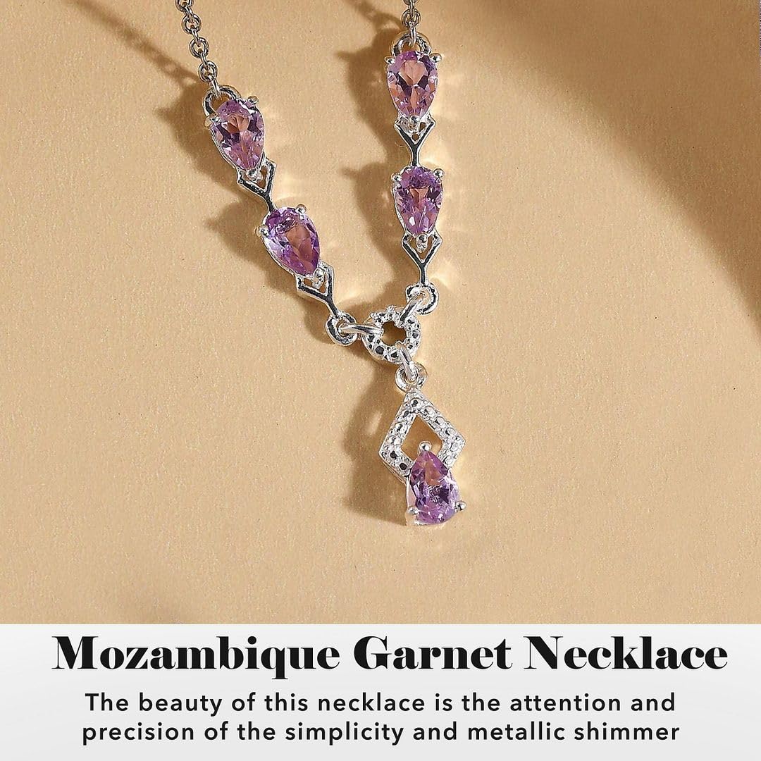 SHOP LC DELIVERING JOY Teardrop Birthstone Necklace for Women in 925 Sterling Silver with 18 Inches Stainless Steel Chain - Amethyst Garnet Gemstone Necklace Dainty Jewelry Christmas Gifts for Her - Image 3