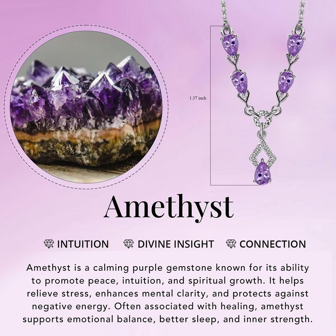 SHOP LC DELIVERING JOY Teardrop Birthstone Necklace for Women in 925 Sterling Silver with 18 Inches Stainless Steel Chain - Amethyst Garnet Gemstone Necklace Dainty Jewelry Christmas Gifts for Her - Image 4