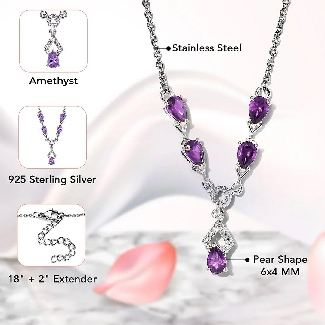 SHOP LC DELIVERING JOY Teardrop Birthstone Necklace for Women in 925 Sterling Silver with 18 Inches Stainless Steel Chain - Amethyst Garnet Gemstone Necklace Dainty Jewelry Christmas Gifts for Her - Image 5
