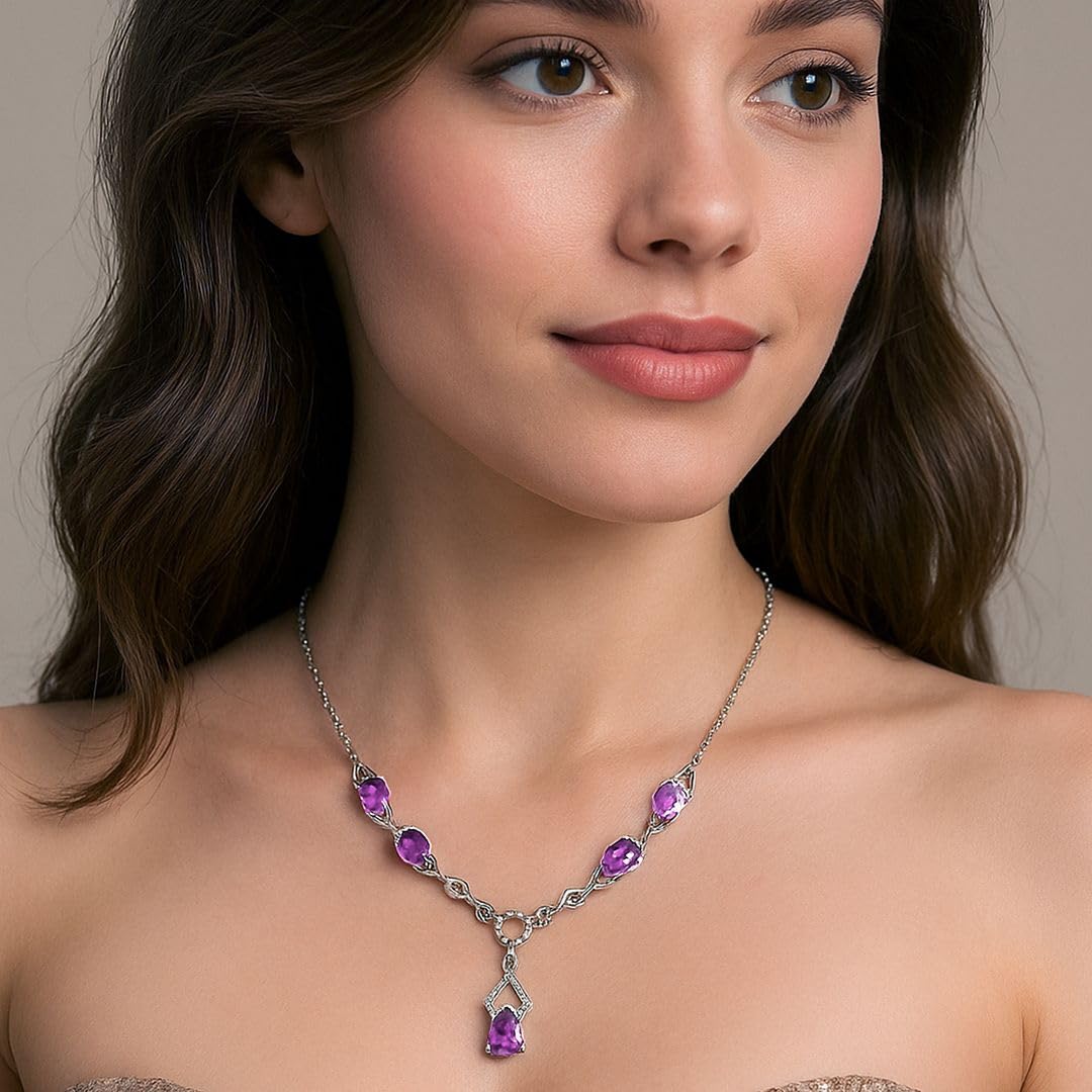 SHOP LC DELIVERING JOY Teardrop Birthstone Necklace for Women in 925 Sterling Silver with 18 Inches Stainless Steel Chain - Amethyst Garnet Gemstone Necklace Dainty Jewelry Christmas Gifts for Her - Image 6