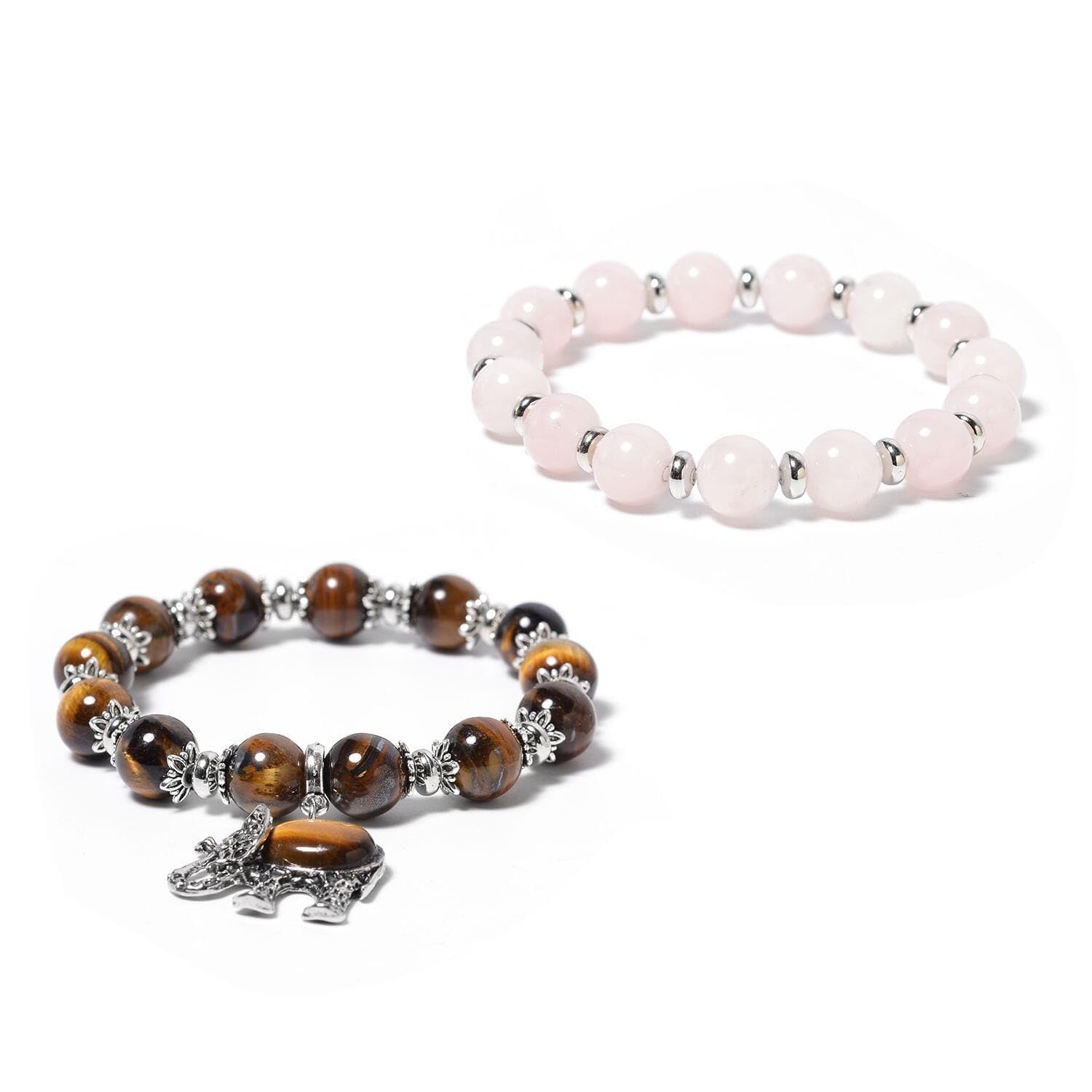 SHOP LC DELIVERING JOY Tiger's Eye Elephant Charm and Rose Quartz Beaded Stretchable Bracelet for Women Set of 2 Birthday Christmas Gifts for Women - Image 4