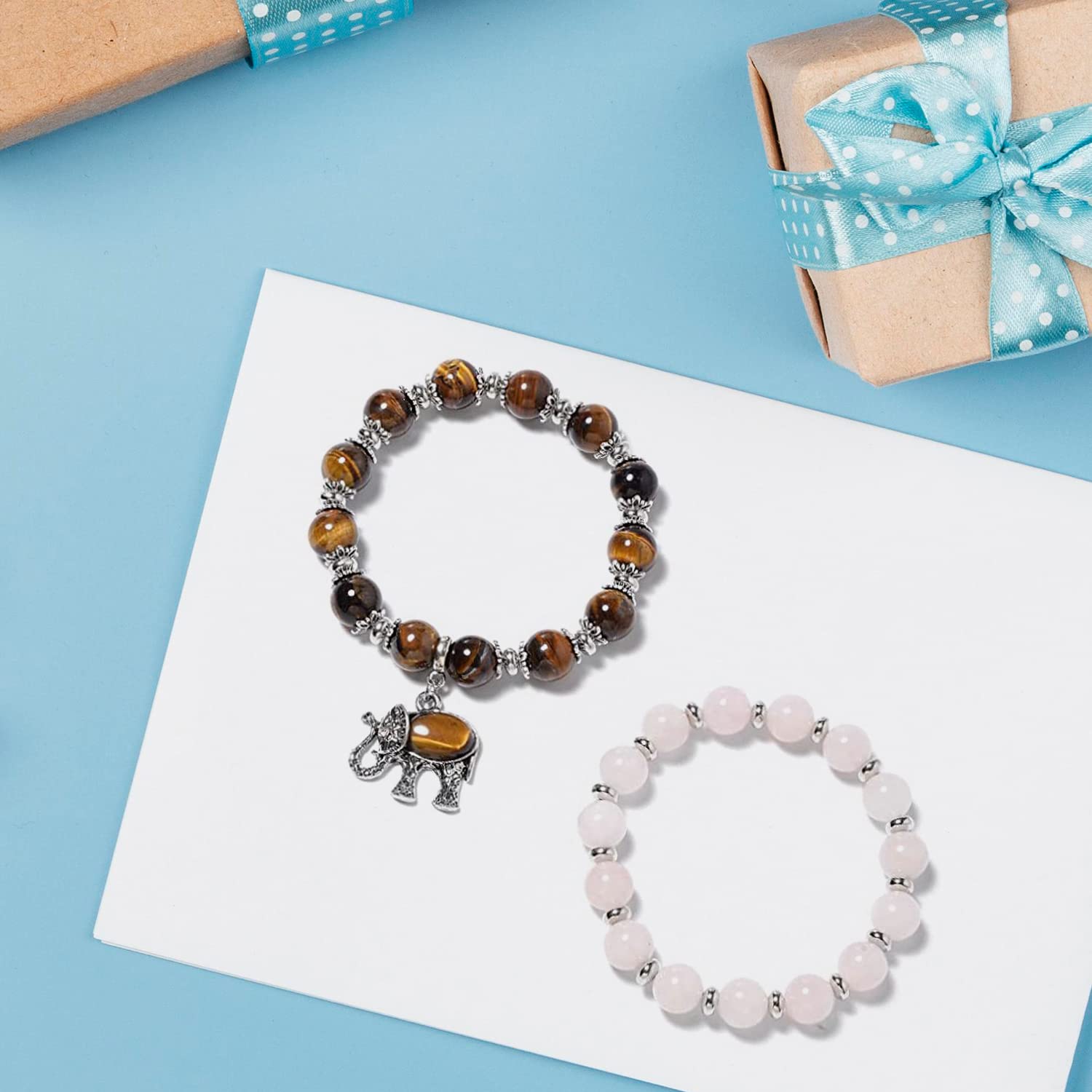 SHOP LC DELIVERING JOY Tiger's Eye Elephant Charm and Rose Quartz Beaded Stretchable Bracelet for Women Set of 2 Birthday Christmas Gifts for Women - Image 6