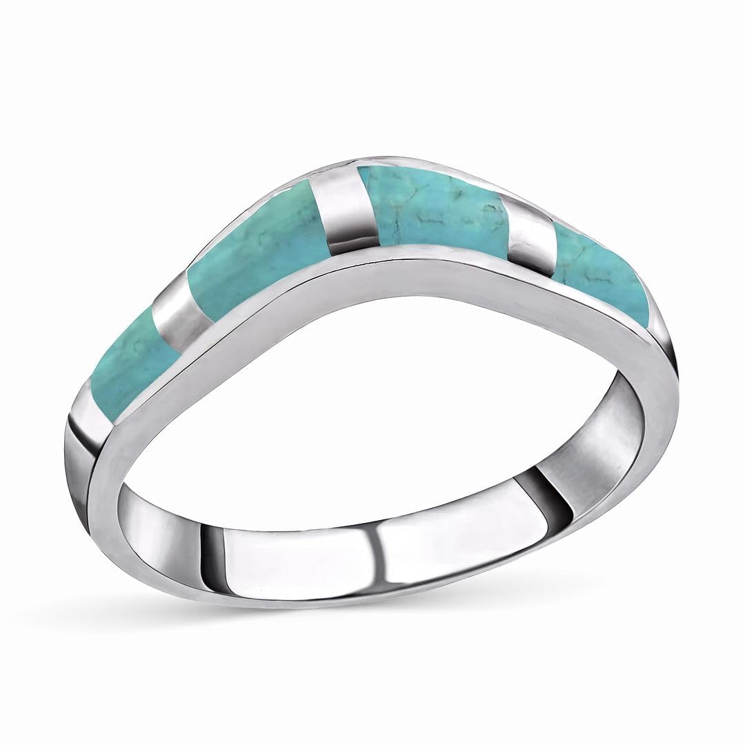 SHOP LC DELIVERING JOY Turquoise Rings for Women in 925 Sterling Silver - Band Boho Cute Turquoise Jewelry for Women - Santa Fe Style Promise Rings for Her - Anniversary Engagement Gifts for Womens