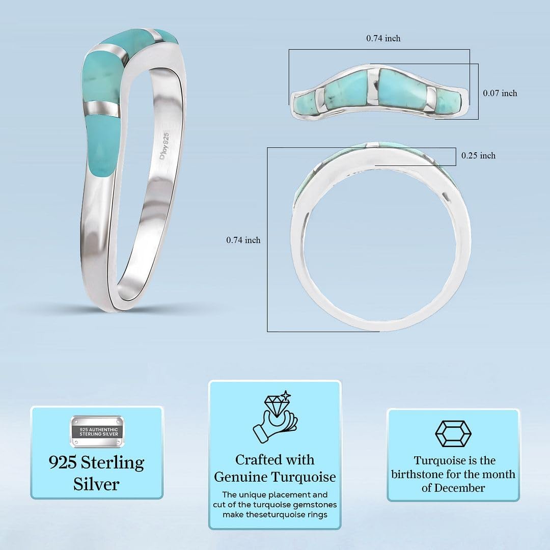 SHOP LC DELIVERING JOY Turquoise Rings for Women in 925 Sterling Silver - Band Boho Cute Turquoise Jewelry for Women - Santa Fe Style Promise Rings for Her - Anniversary Engagement Gifts for Womens - Image 3