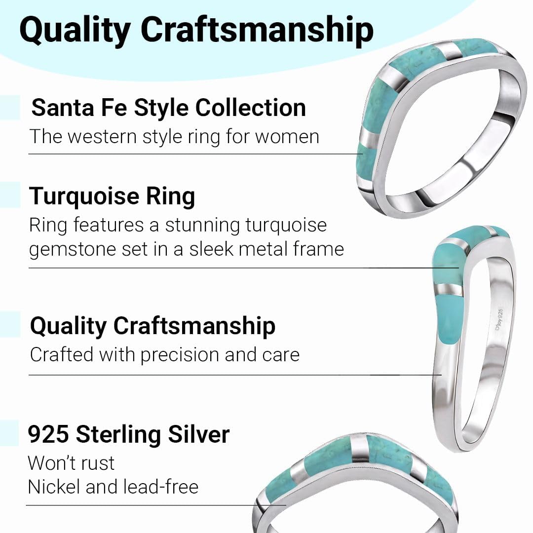 SHOP LC DELIVERING JOY Turquoise Rings for Women in 925 Sterling Silver - Band Boho Cute Turquoise Jewelry for Women - Santa Fe Style Promise Rings for Her - Anniversary Engagement Gifts for Womens - Image 5