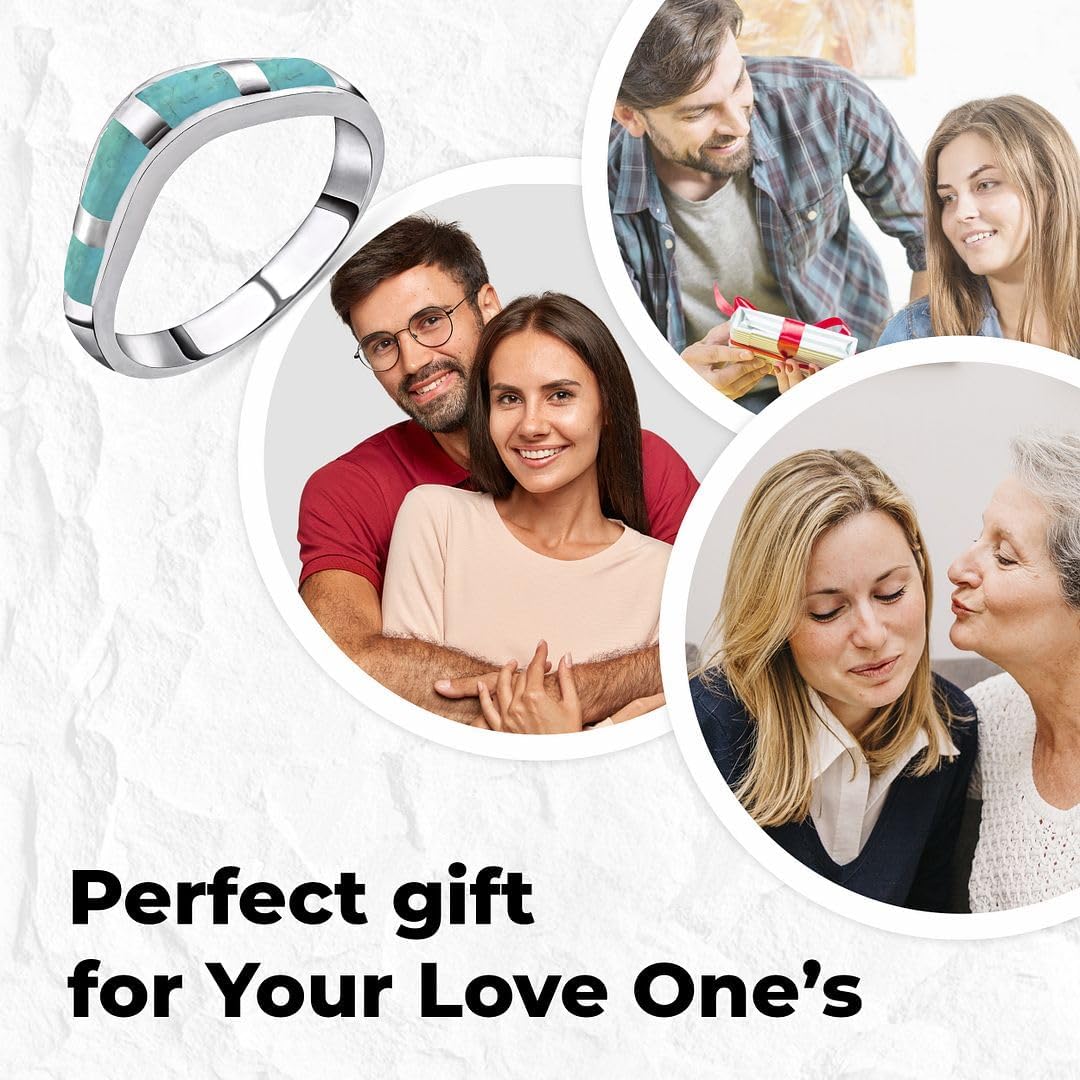 SHOP LC DELIVERING JOY Turquoise Rings for Women in 925 Sterling Silver - Band Boho Cute Turquoise Jewelry for Women - Santa Fe Style Promise Rings for Her - Anniversary Engagement Gifts for Womens - Image 6