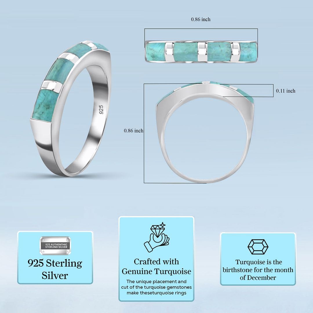 SHOP LC DELIVERING JOY Turquoise Rings for Women in 925 Sterling Silver - Band Boho Cute Turquoise Jewelry for Women - Santa Fe Style Promise Rings for Her - Anniversary Engagement Gifts for Womens - Image 3
