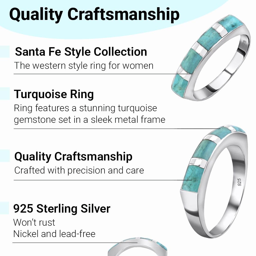 SHOP LC DELIVERING JOY Turquoise Rings for Women in 925 Sterling Silver - Band Boho Cute Turquoise Jewelry for Women - Santa Fe Style Promise Rings for Her - Anniversary Engagement Gifts for Womens - Image 5