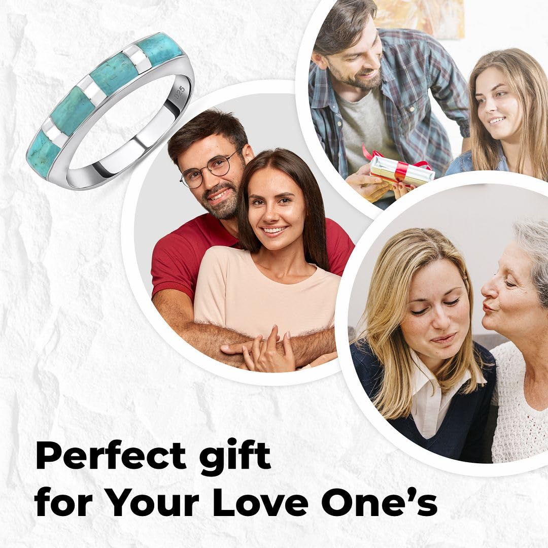 SHOP LC DELIVERING JOY Turquoise Rings for Women in 925 Sterling Silver - Band Boho Cute Turquoise Jewelry for Women - Santa Fe Style Promise Rings for Her - Anniversary Engagement Gifts for Womens - Image 6