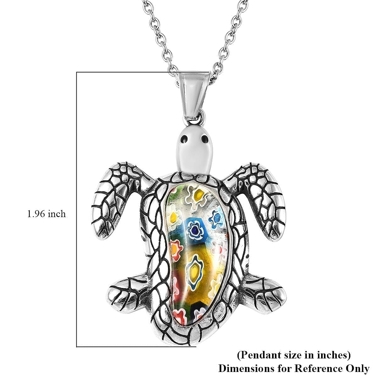 SHOP LC DELIVERING JOY Turtle Necklace for Women Multicolor Murano Style Millefiori Glass Black Oxidized Stainless Steel 20" Birthday Christmas Gifts for Women - Image 6