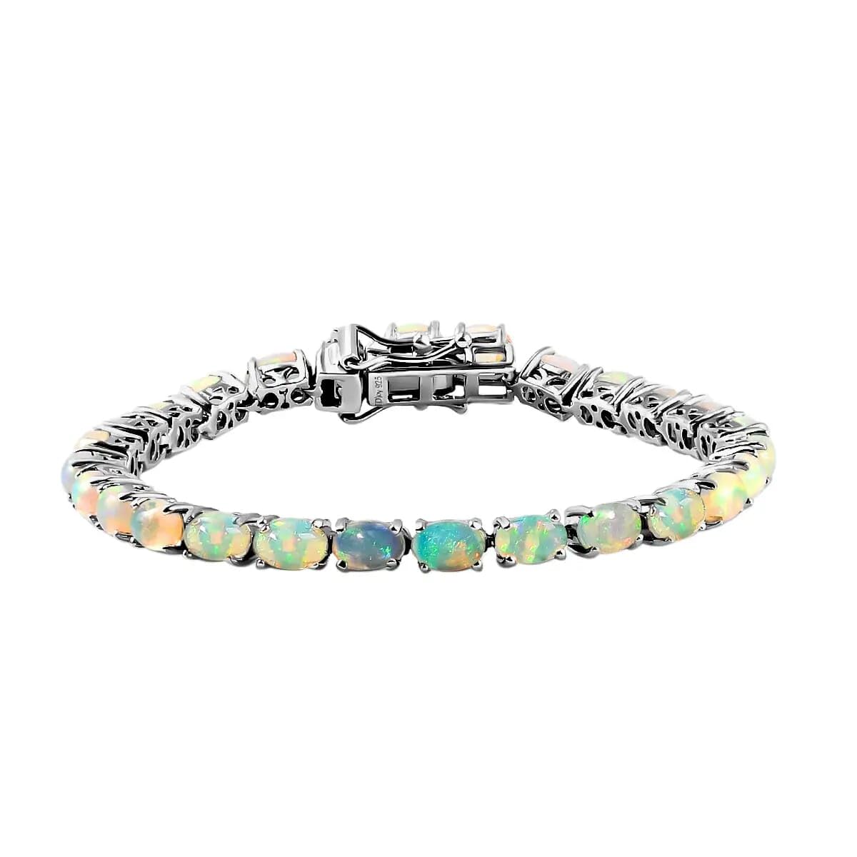 SHOP LC DELIVERING JOY White Opal Tennis Bracelet for women 925 Sterling Silver Platinum Plated Birthstone Jewelry Size 7.25" Engagement Anniversary Wedding Promise Birthday Christmas Gifts for Women