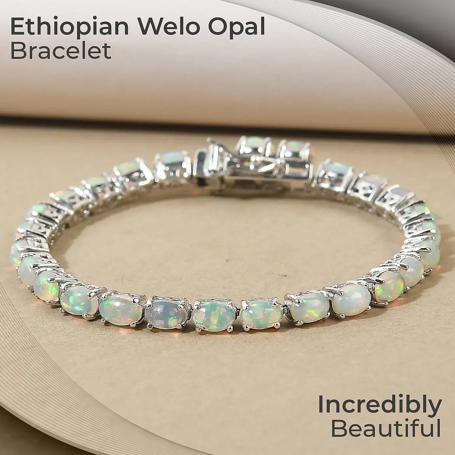 SHOP LC DELIVERING JOY White Opal Tennis Bracelet for women 925 Sterling Silver Platinum Plated Birthstone Jewelry Size 7.25" Engagement Anniversary Wedding Promise Birthday Christmas Gifts for Women - Image 2