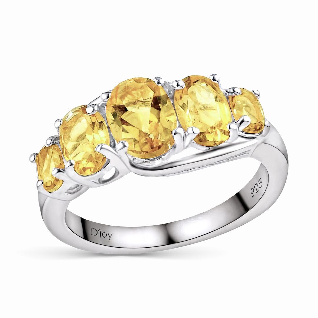SHOP LC DELIVERING JOY Yellow Citrine Ring 5 Stone - Birthstone Rings for Women in 925 Sterling Silver Engagement Promise Gemstone Jewelry - Statement Gifts for Womens
