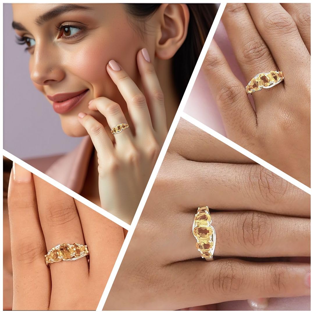 SHOP LC DELIVERING JOY Yellow Citrine Ring 5 Stone - Birthstone Rings for Women in 925 Sterling Silver Engagement Promise Gemstone Jewelry - Statement Gifts for Womens - Image 2