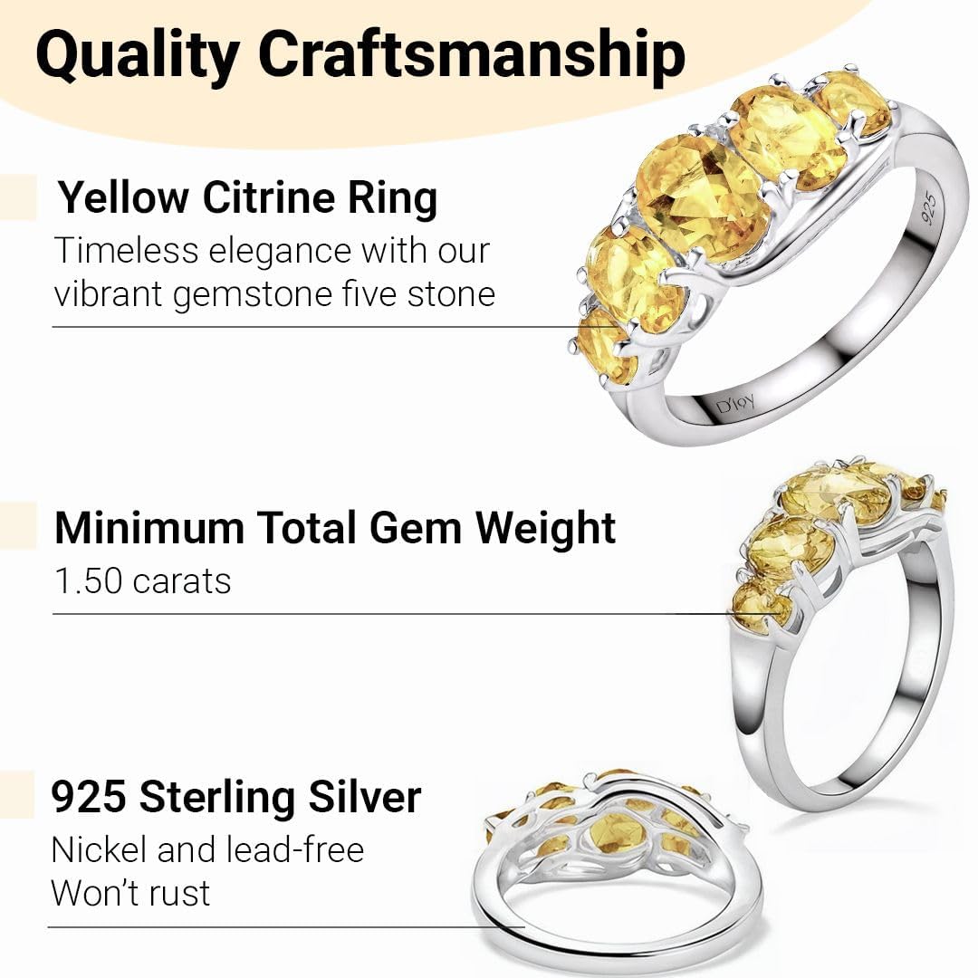 SHOP LC DELIVERING JOY Yellow Citrine Ring 5 Stone - Birthstone Rings for Women in 925 Sterling Silver Engagement Promise Gemstone Jewelry - Statement Gifts for Womens - Image 3