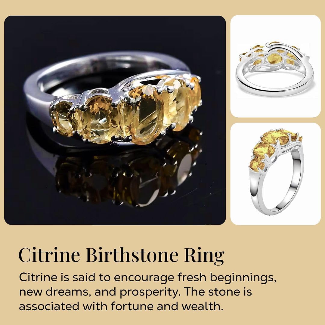 SHOP LC DELIVERING JOY Yellow Citrine Ring 5 Stone - Birthstone Rings for Women in 925 Sterling Silver Engagement Promise Gemstone Jewelry - Statement Gifts for Womens - Image 4