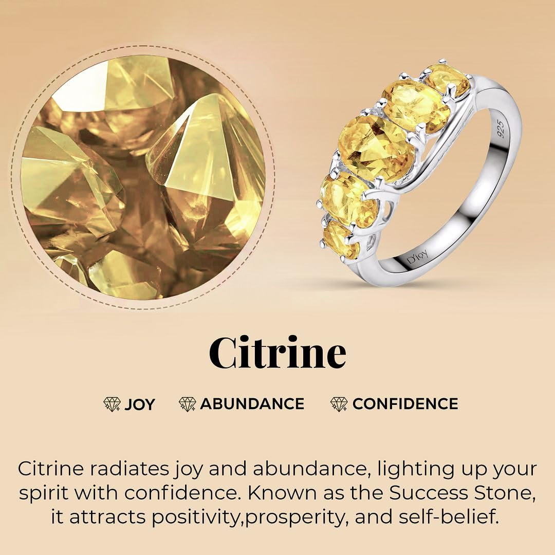 SHOP LC DELIVERING JOY Yellow Citrine Ring 5 Stone - Birthstone Rings for Women in 925 Sterling Silver Engagement Promise Gemstone Jewelry - Statement Gifts for Womens - Image 5