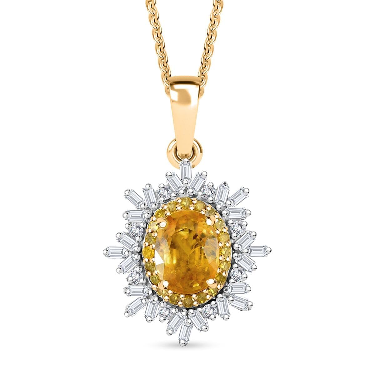 SHOP LC DELIVERING JOY Yellow Sapphire White Diamond 925 Sterling Silver 18K Vermeil Yellow Gold Plated Pendant Necklace for Women Jewelry Birthday Christmas Gifts Size 20" Ct 1.21