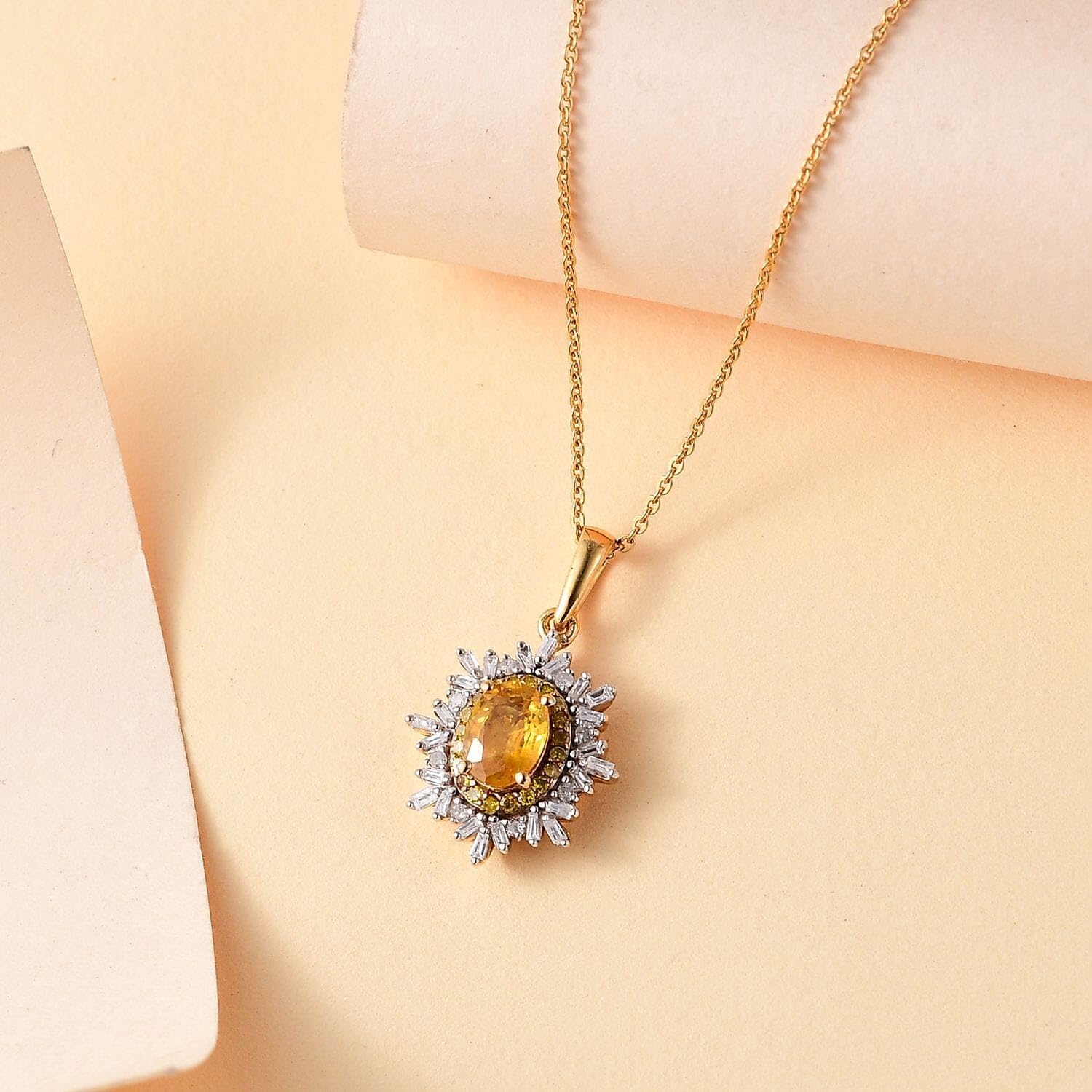 SHOP LC DELIVERING JOY Yellow Sapphire White Diamond 925 Sterling Silver 18K Vermeil Yellow Gold Plated Pendant Necklace for Women Jewelry Birthday Christmas Gifts Size 20" Ct 1.21 - Image 2