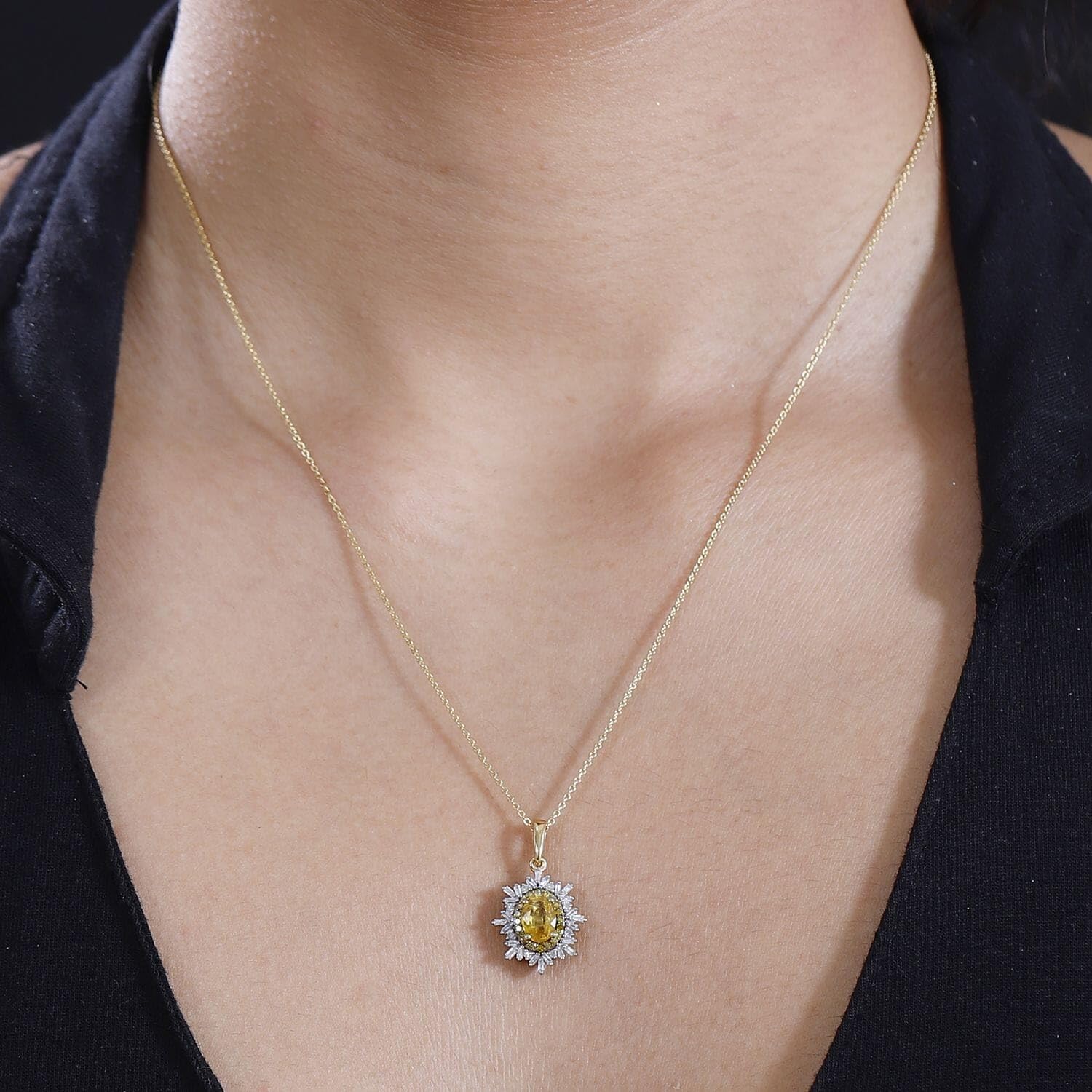 SHOP LC DELIVERING JOY Yellow Sapphire White Diamond 925 Sterling Silver 18K Vermeil Yellow Gold Plated Pendant Necklace for Women Jewelry Birthday Christmas Gifts Size 20" Ct 1.21 - Image 3