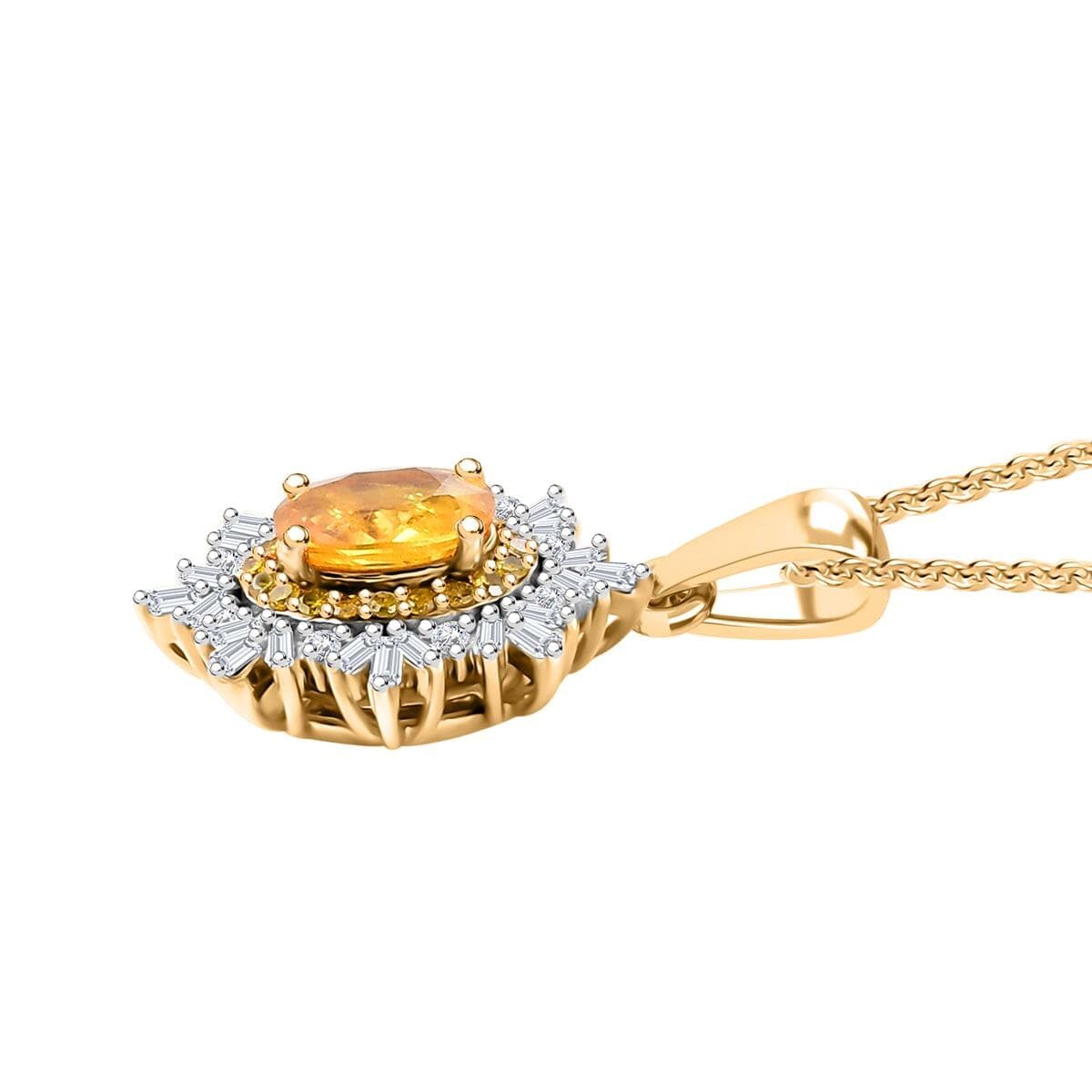 SHOP LC DELIVERING JOY Yellow Sapphire White Diamond 925 Sterling Silver 18K Vermeil Yellow Gold Plated Pendant Necklace for Women Jewelry Birthday Christmas Gifts Size 20" Ct 1.21 - Image 4