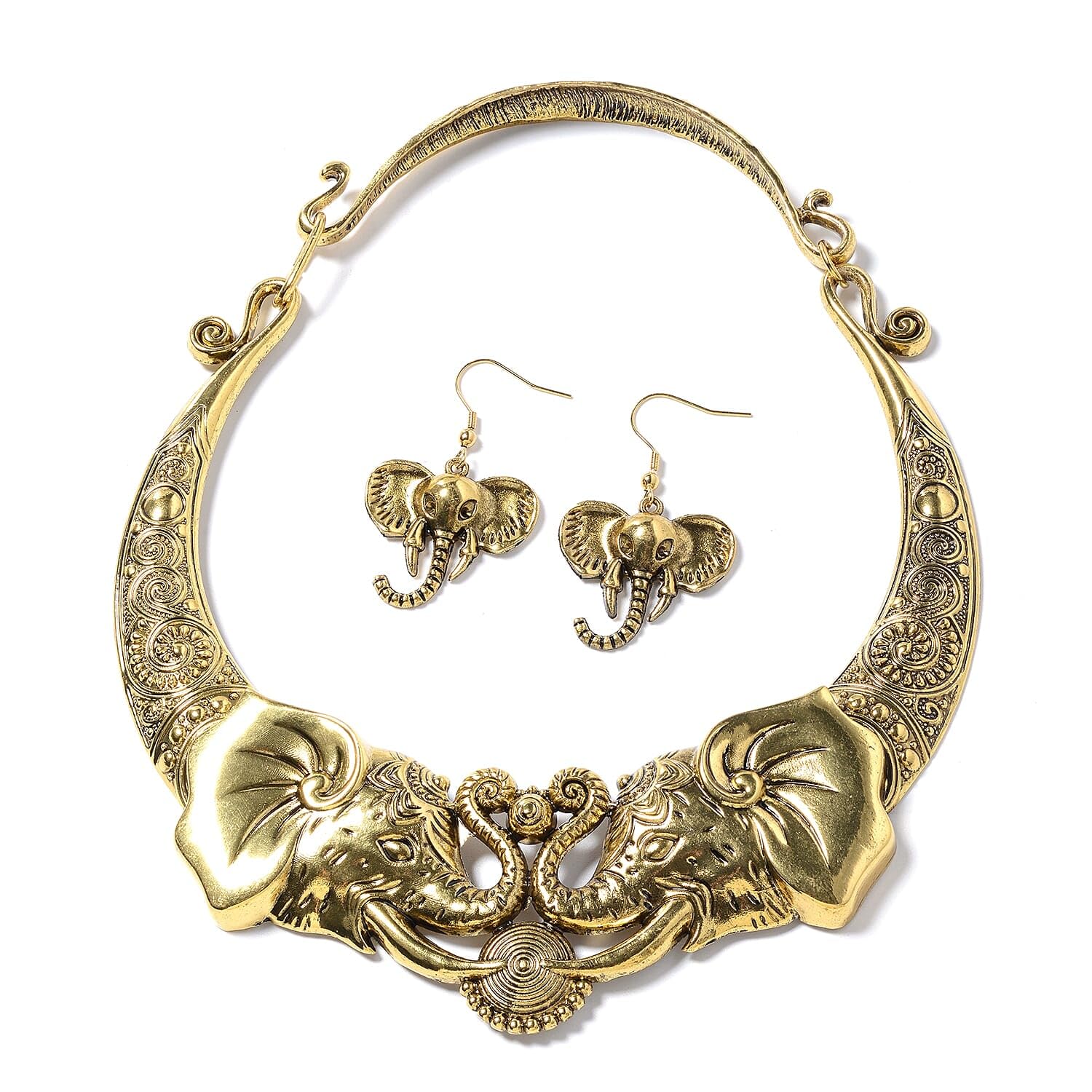 Shop LC Elephant Earrings & Necklace Set - Jewelry for Women - Chunky Statement Jewelry Set in Ion Plated Yellow & Rose Gold & Stainless Steel - 16" Necklace LengthJewelry Birthday Gifts for Women