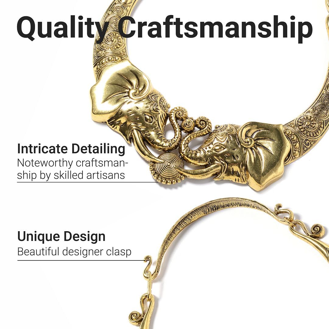 Shop LC Elephant Earrings & Necklace Set - Jewelry for Women - Chunky Statement Jewelry Set in Ion Plated Yellow & Rose Gold & Stainless Steel - 16" Necklace LengthJewelry Birthday Gifts for Women - Image 3