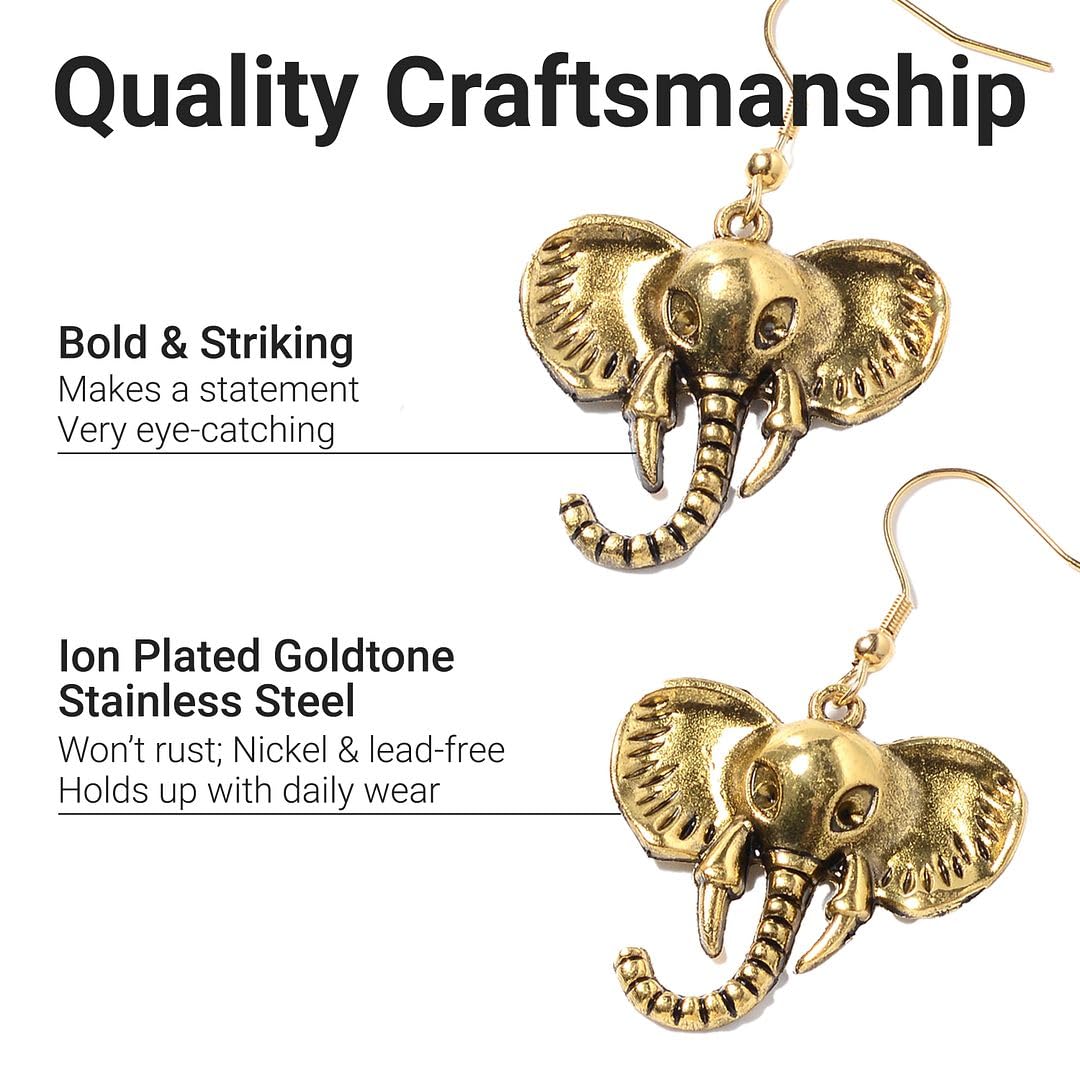 Shop LC Elephant Earrings & Necklace Set - Jewelry for Women - Chunky Statement Jewelry Set in Ion Plated Yellow & Rose Gold & Stainless Steel - 16" Necklace LengthJewelry Birthday Gifts for Women - Image 4