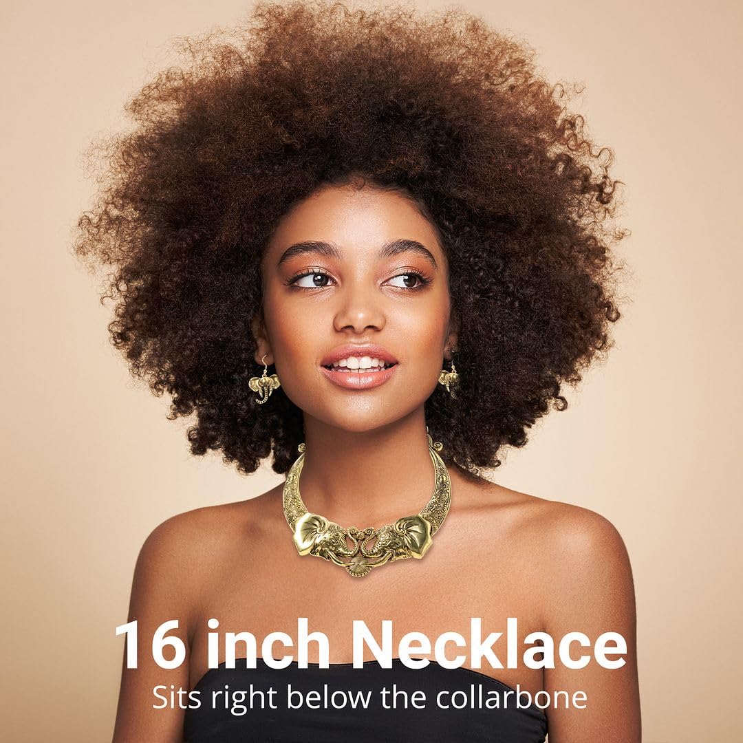 Shop LC Elephant Earrings & Necklace Set - Jewelry for Women - Chunky Statement Jewelry Set in Ion Plated Yellow & Rose Gold & Stainless Steel - 16" Necklace LengthJewelry Birthday Gifts for Women - Image 5