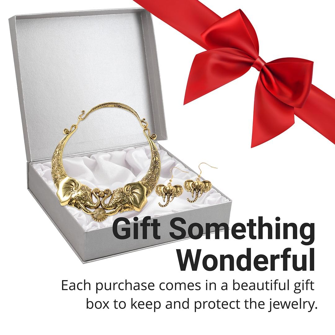 Shop LC Elephant Earrings & Necklace Set - Jewelry for Women - Chunky Statement Jewelry Set in Ion Plated Yellow & Rose Gold & Stainless Steel - 16" Necklace LengthJewelry Birthday Gifts for Women - Image 6
