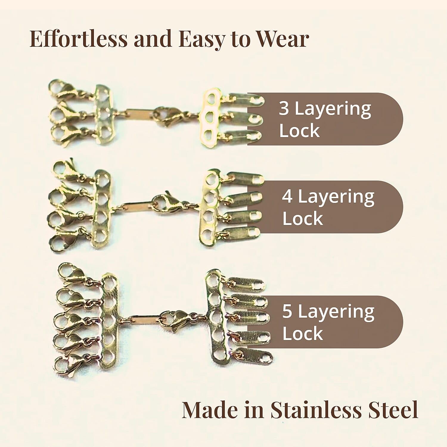 Shop LC Ever True Set of 3 Stainless Steel Layering Lock Hearts Clasps 1pcs 3row 1pcs 4row 1pcs 5 Row Jewelry for Women for Women - Image 4