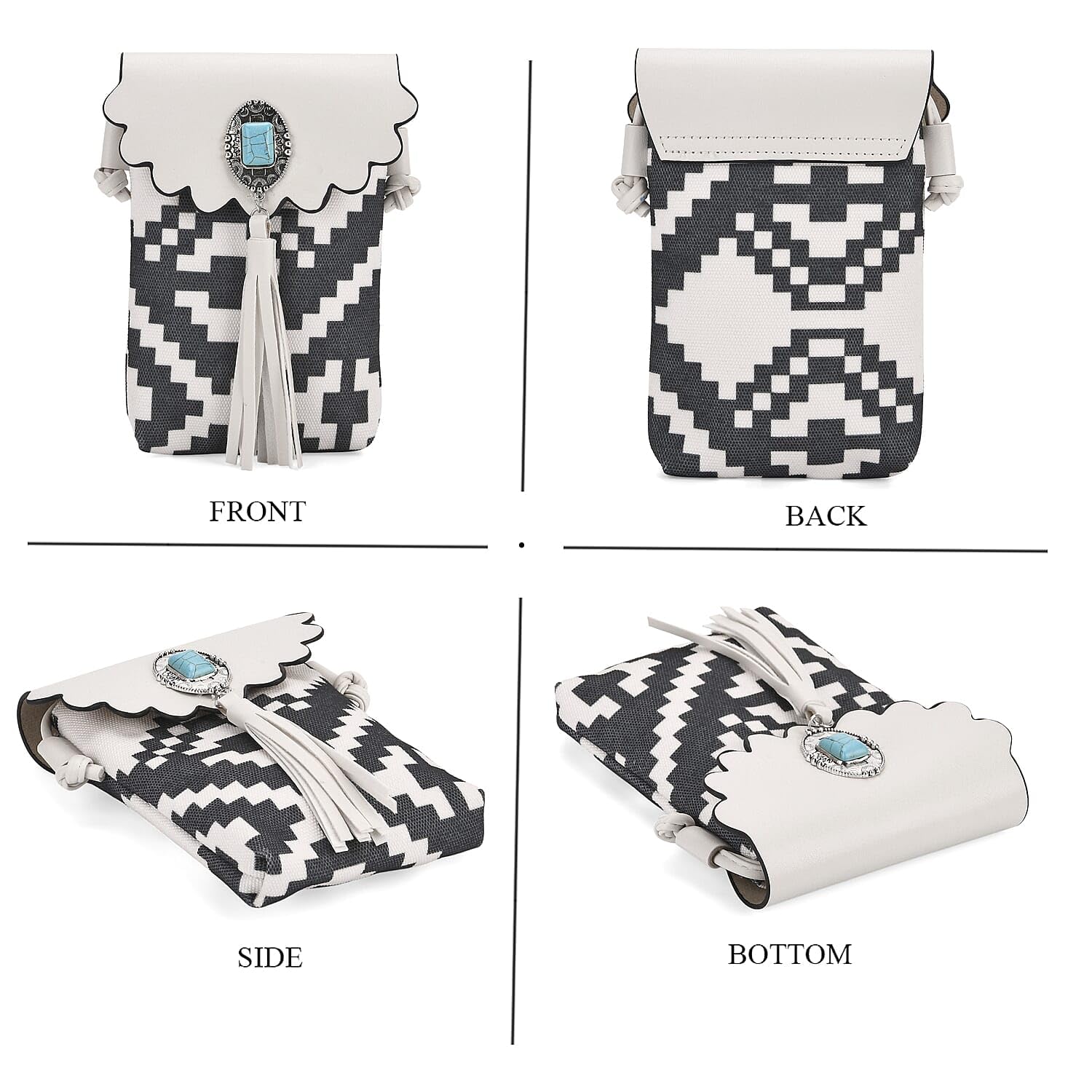 Shop LC Forest Green and White Faux Leather Rhombus Pattern Tassel Crossbody Bag with Shoulder Strap - Image 2