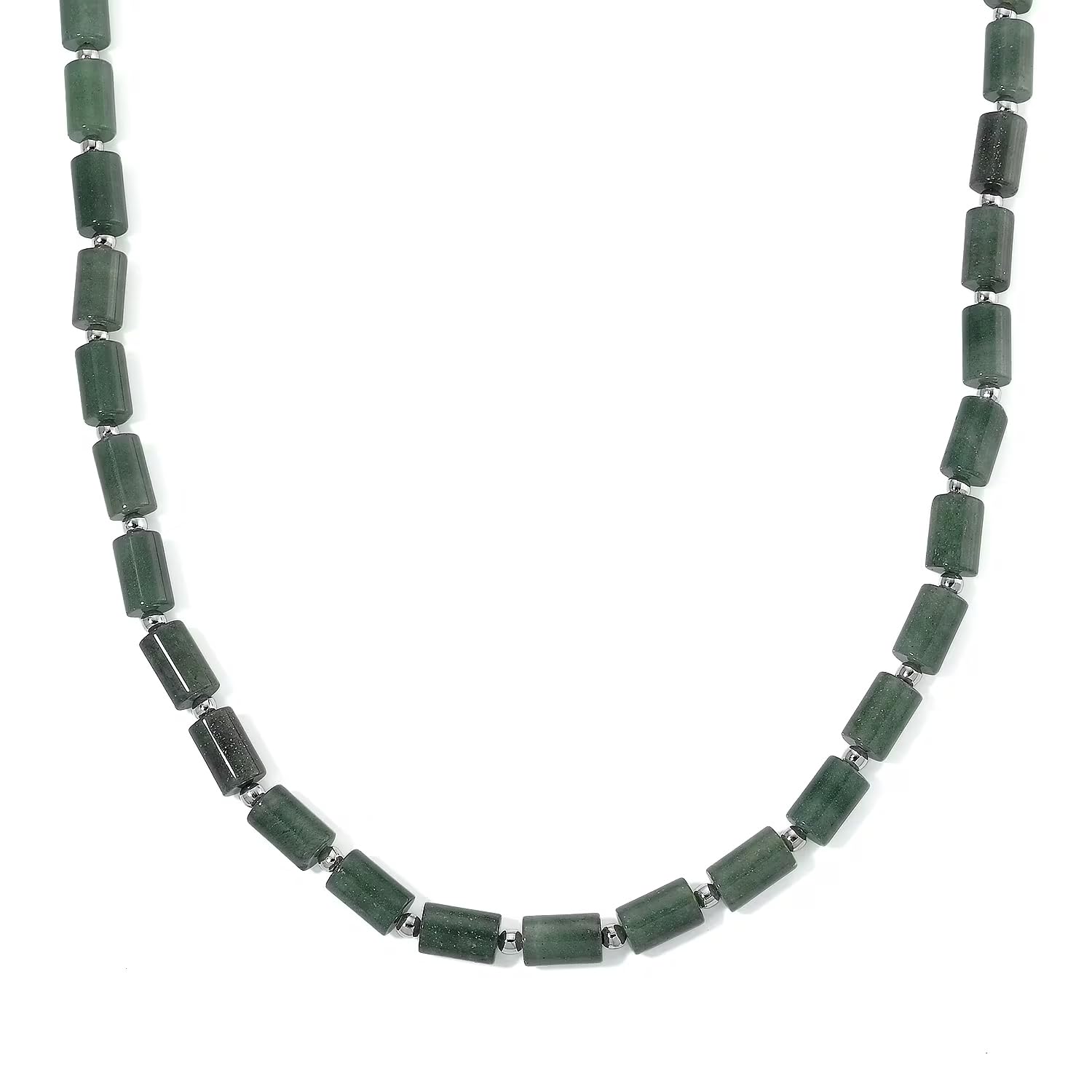 Shop LC Green Aventurine 204.00 ctw Barrel Necklace in Silvertone 18-20 Inches