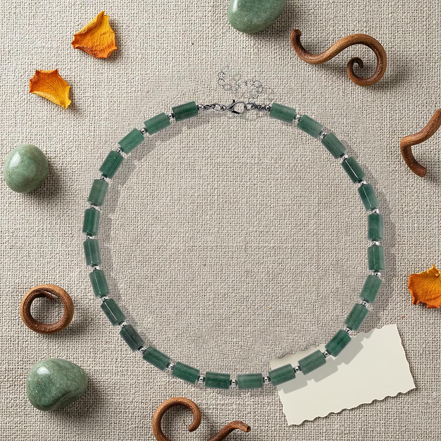 Shop LC Green Aventurine 204.00 ctw Barrel Necklace in Silvertone 18-20 Inches - Image 3
