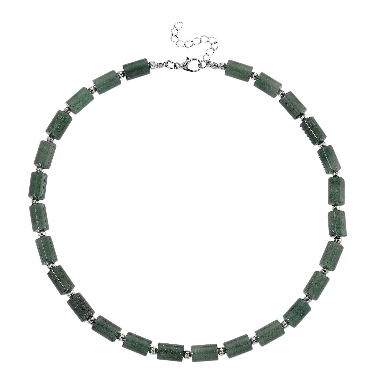 Shop LC Green Aventurine 204.00 ctw Barrel Necklace in Silvertone 18-20 Inches - Image 4