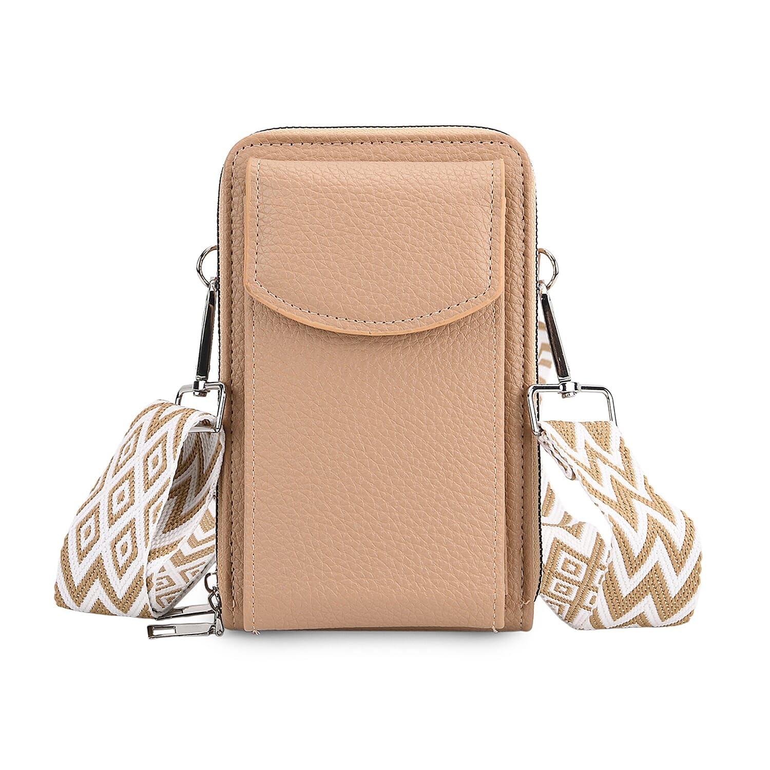 Shop LC Khaki Litchi Embossed Faux Leather Crossbody Bag with Woven Shoulder Strap