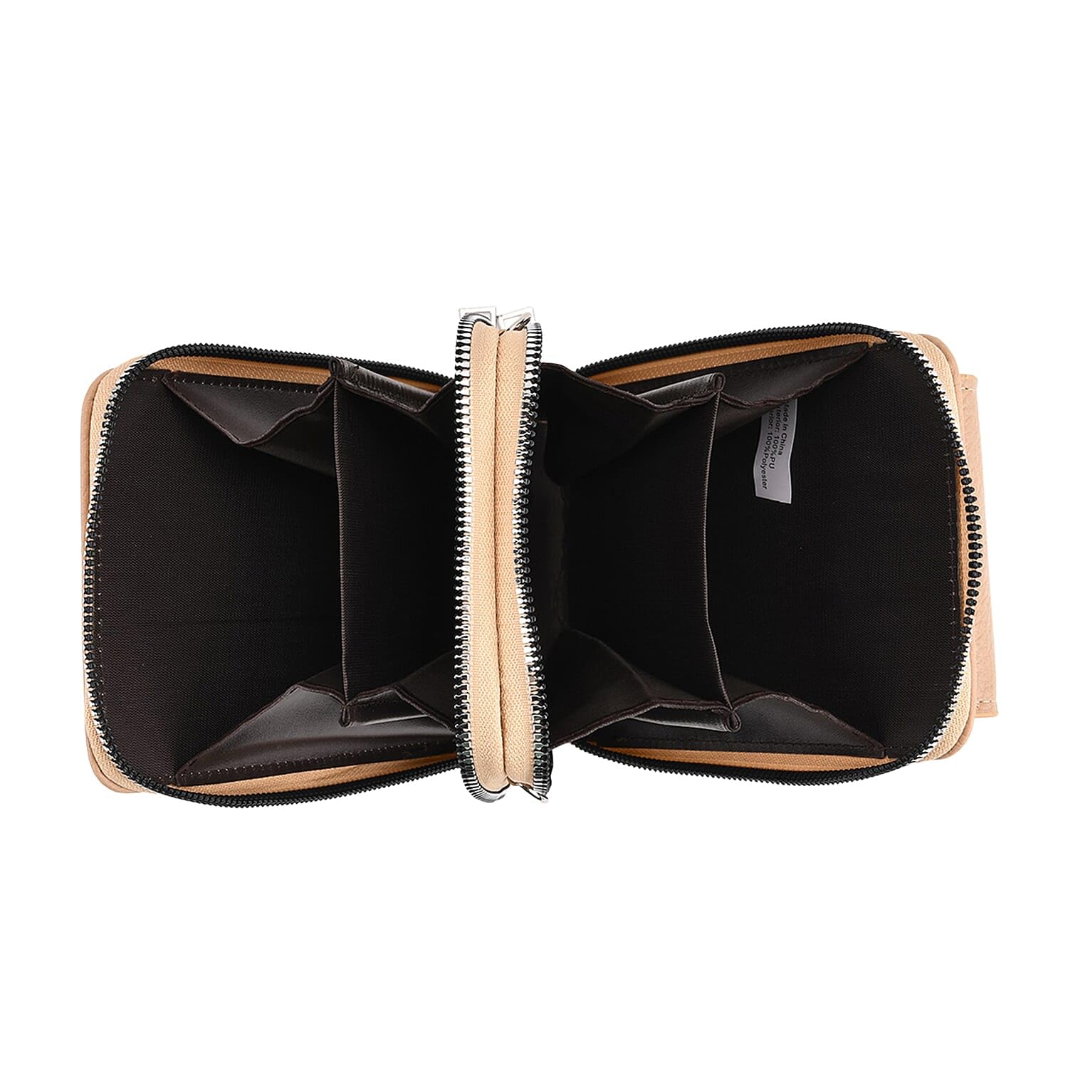 Shop LC Khaki Litchi Embossed Faux Leather Crossbody Bag with Woven Shoulder Strap - Image 3