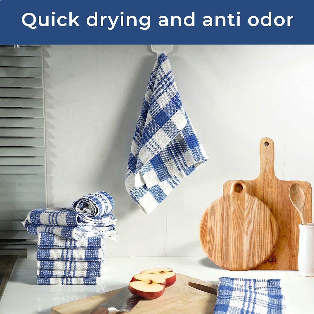 Shop LC Kitchen Towels Dish Cloths | Set of 24 | 100% Cotton | 12 x 12 Inches | Checkered Pattern Blue Dish Towels Scrubbing Clothes Cleaning Rags Kitchen Essentials Birthday Gifts - Image 3