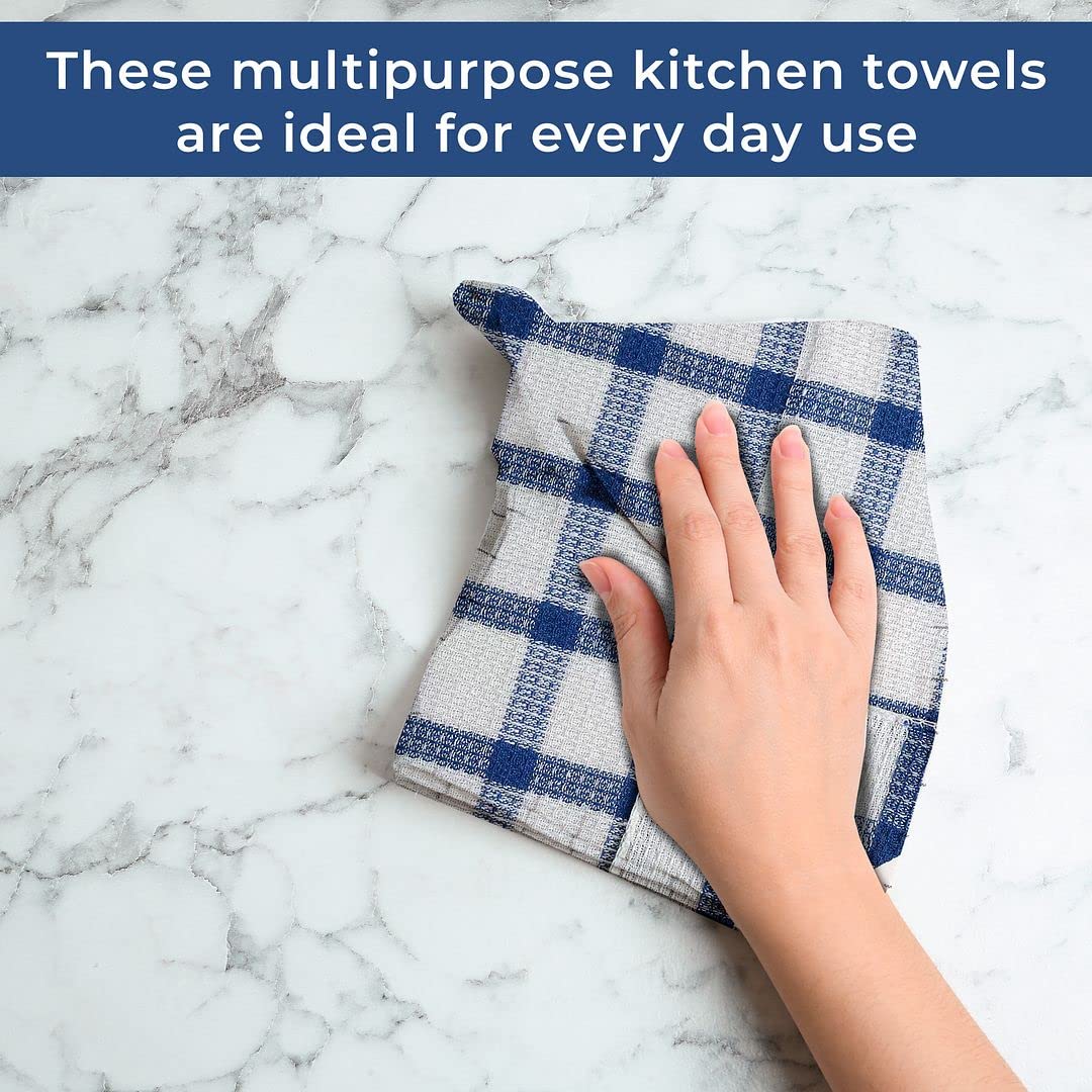 Shop LC Kitchen Towels Dish Cloths | Set of 24 | 100% Cotton | 12 x 12 Inches | Checkered Pattern Blue Dish Towels Scrubbing Clothes Cleaning Rags Kitchen Essentials Birthday Gifts - Image 4